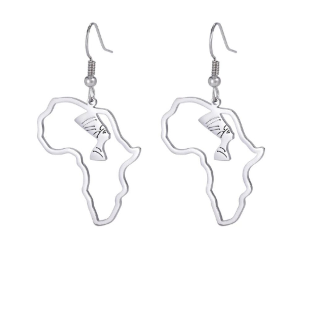 Map of Africa Queen Nefertiti Earrings / (Silver)